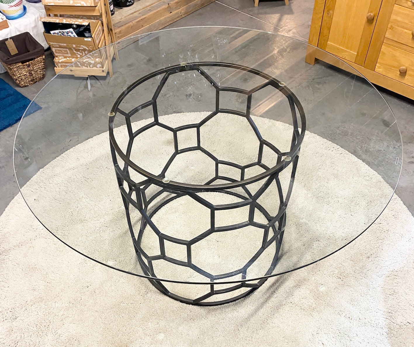 Circular glass top dining table