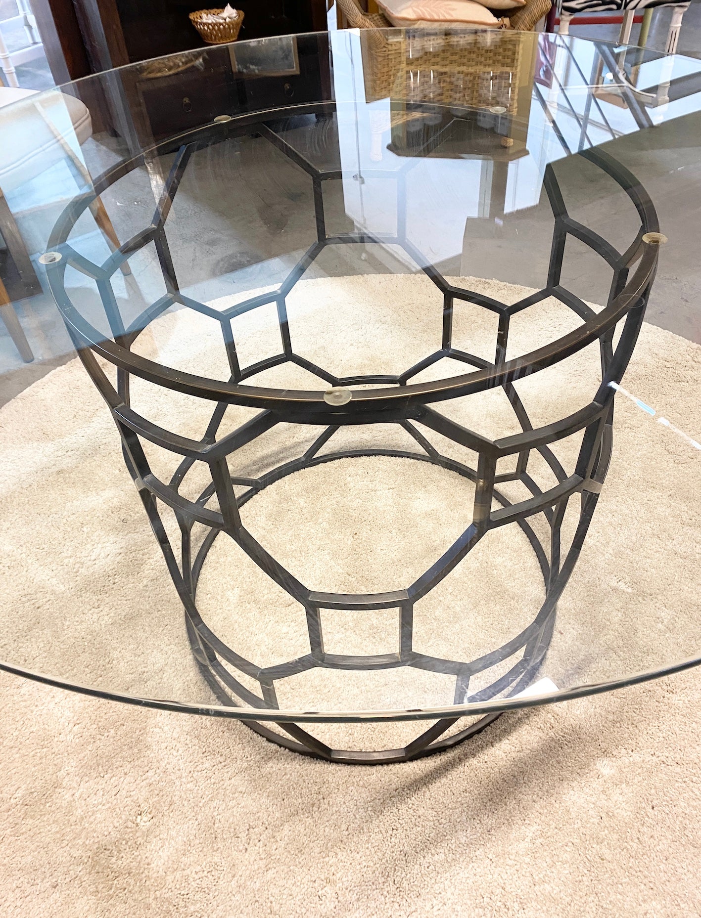 Circular glass top dining table